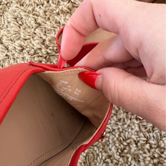 Coach Red Leather Loafers with Gold Chain - Picture 3 of 5